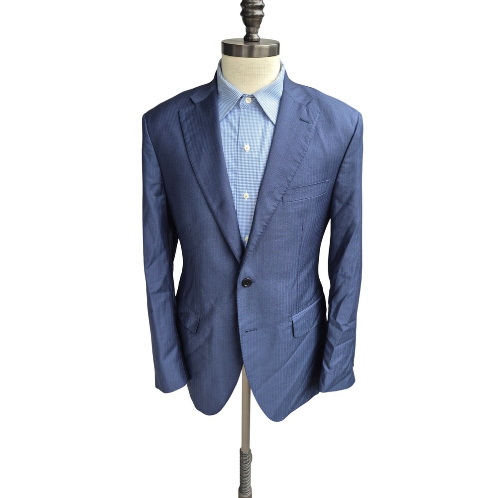 Saks Fifth Avenue Ermenegildo Zegna Blue Herringbone Wool Blazer 40 R Modern Fit